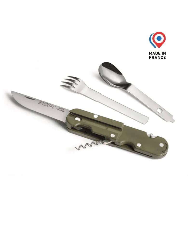 Couteau Bivouac avec Couverts - Kaki