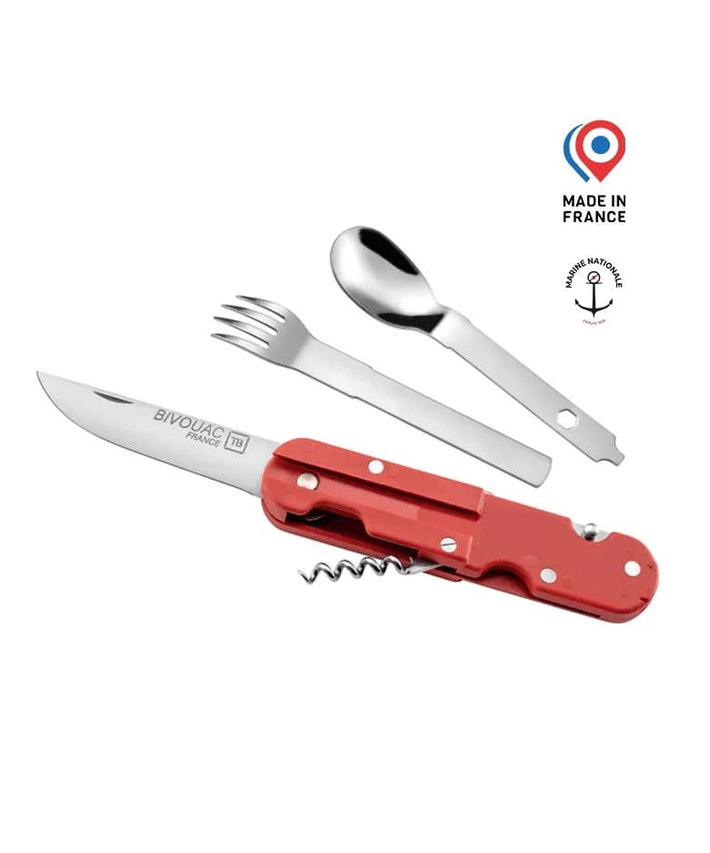 Couteau Bivouac Rouge avec Couverts - Marine Nationale