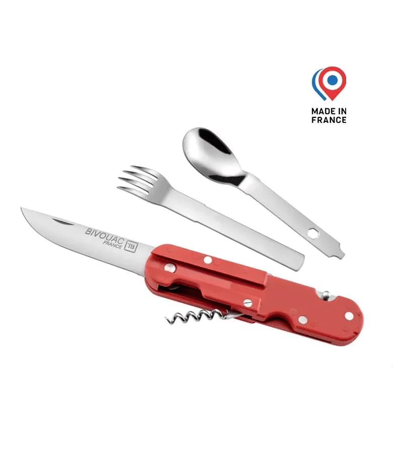 Couteau Bivouac avec Couverts - Rouge